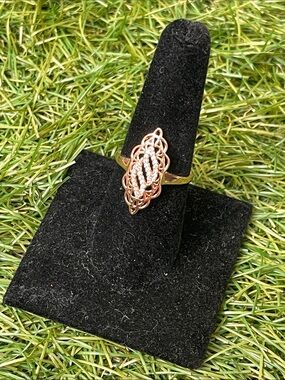 Rose Gold Filigree Women's Ring with Crystal Accents
